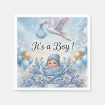 Whimsical It's a Boy Blue Stork Baby Shower