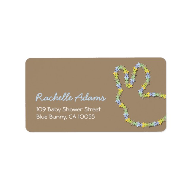 Whimsical Jigsaw Bunny Baby Showadresse Labels Adressaufkleber (Vorne)