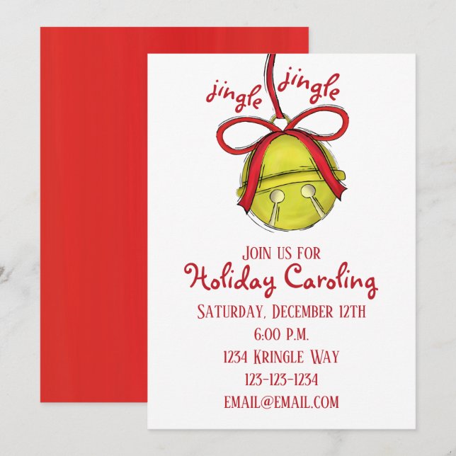 Whimsical Jingle Bells Simple Niedlich Holiday Par Einladung (Vorne/Hinten)