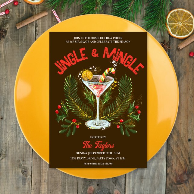 Whimsical Jingle & Mingle Weihnachtscocktail Party Einladung (Von Creator hochgeladen)