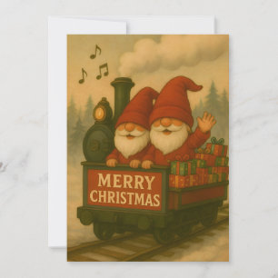 Whimsical Jolly Gnomes Musical Express Feiertagskarte