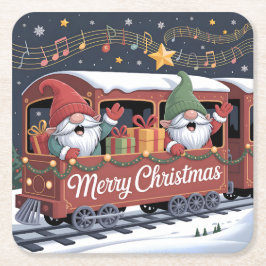 Whimsical Jolly Gnomes Musical Express Rechteckiger Pappuntersetzer