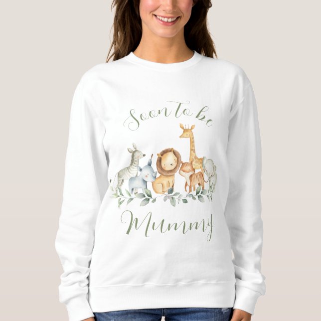 Whimsical Jungle Animals Grüne bald Mama werden Sweatshirt (Vorderseite)