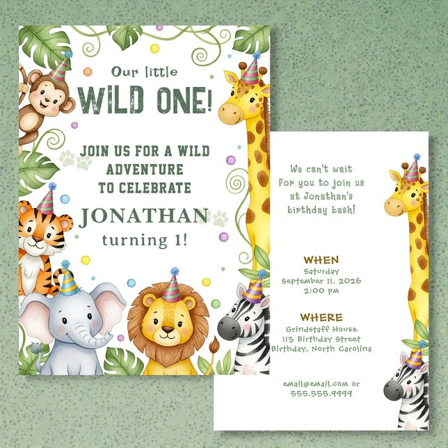 Whimsical Jungle Safari Animal Birthday Invitation Einladung (Von Creator hochgeladen)
