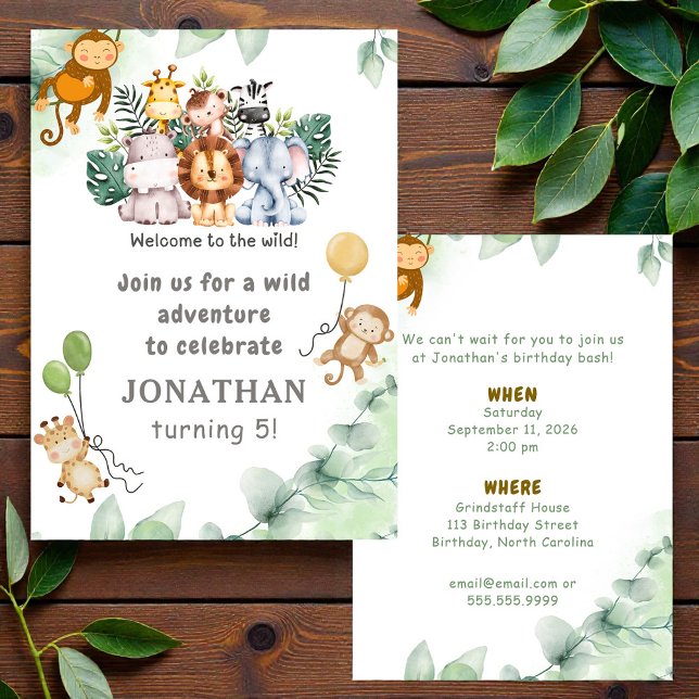 Whimsical Jungle Safari Animal Birthday Invitation Einladung (Von Creator hochgeladen)