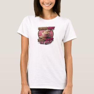 Whimsical KAFEEE ZUERST, DANN DIE WELT RETTEN Orig T-Shirt