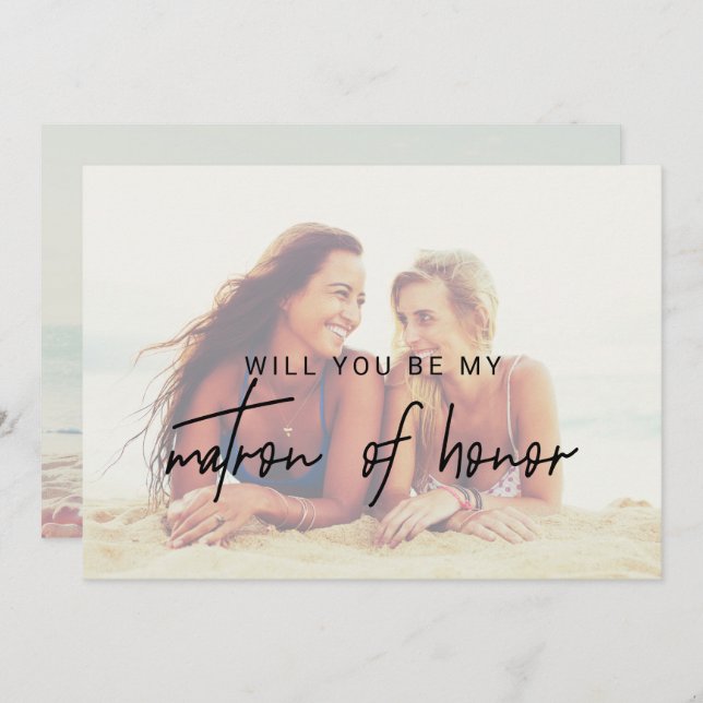 Whimsical Kalligraphie verblasste Foto Matron der  Einladung (Vorne/Hinten)