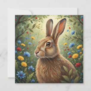 Whimsical Kaninchen und Waldblumen Natur Feiertagskarte