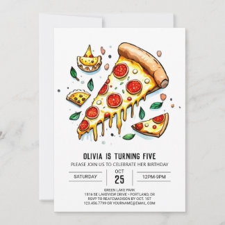 Whimsical Käse Pizza Geburtstag Einladung