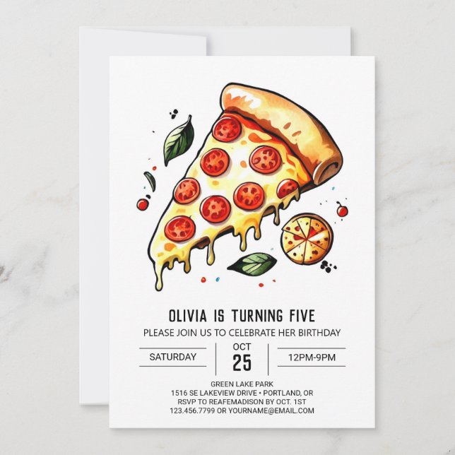 Whimsical Käse Pizza Geburtstag Einladung (Vorderseite)