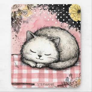 Whimsical Katzen-Blumen-Aquarell-Kunst Mousepad