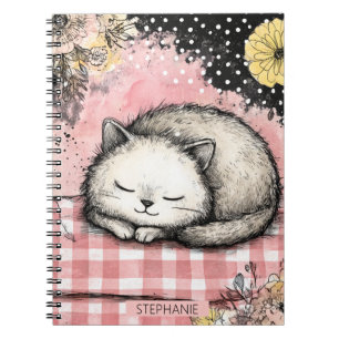 Whimsical Katzen-Blumen-Aquarell-Kunst Notizblock