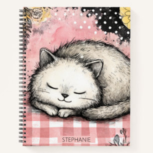 Whimsical Katzen-Blumen-Aquarell-Kunst Notizbuch