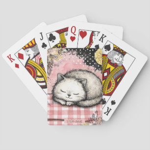 Whimsical Katzen-Blumen-Aquarell-Kunst Spielkarten