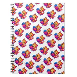 Whimsical Kawaii Cat Knitting Szene mit Oversified Notizblock