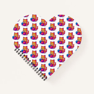 Whimsical Kawaii Cat Knitting Szene mit Oversified Notizbuch