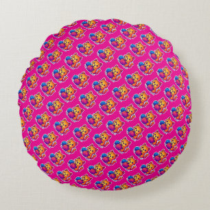 Whimsical Kawaii Cat Knitting Szene mit Oversified Rundes Kissen