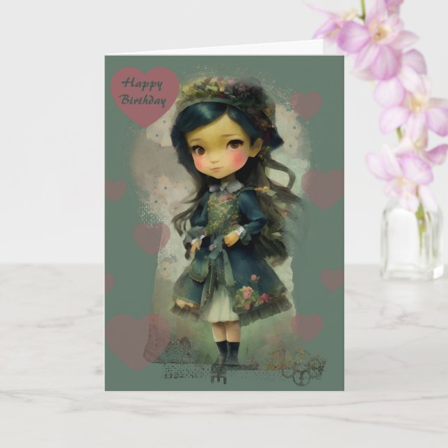 Whimsical Kawaii Fairy Tale Girl Karte (Orchidee)