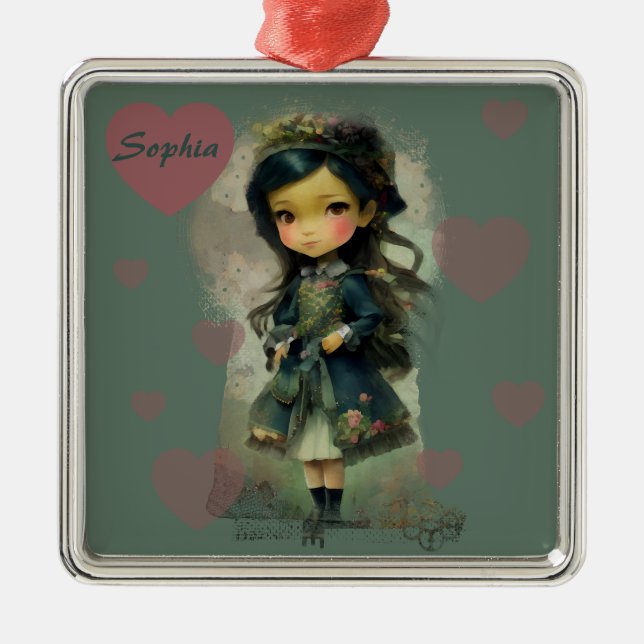 Whimsical Kawaii Fairy Tale Girl Ornament Aus Metall (Vorne)