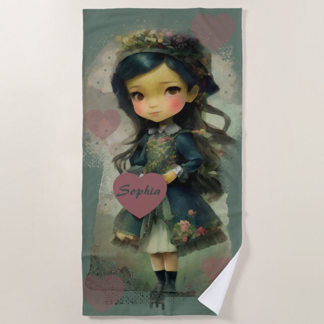 Whimsical Kawaii Fairy Tale Girl Strandtuch (Vorderseite)