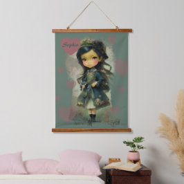 Whimsical Kawaii Fairy Tale Girl Wandteppich Mit Holzrahmen