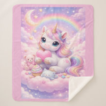 Whimsical Kawaii Pastel Unicorn & Friends On Cloud