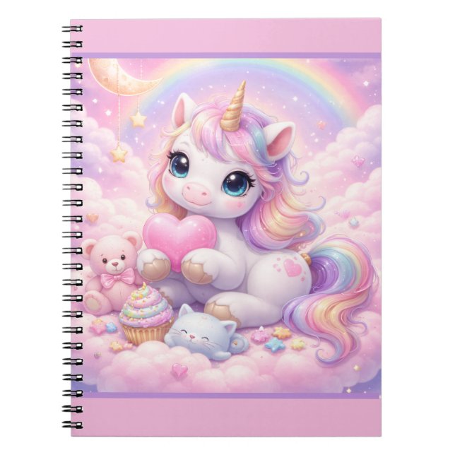 Whimsical Kawaii Unicorn & Friends Pastel Cloud Notizblock (Vorderseite)