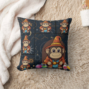 Whimsical Kawaii Wizard Monkey Print Kissen