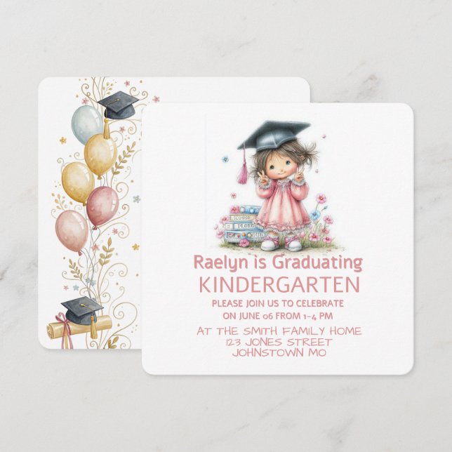 Whimsical Kindergarten Graduation Celebration  Einladung (Vorne/Hinten)