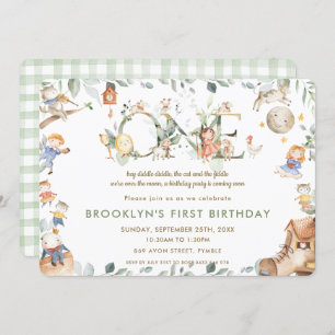 Whimsical Kinderzimmer Rhyme Greenery 1. Geburtsta Einladung