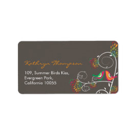 Whimsical Kissing Summer Birds Wedding Address Adressaufkleber