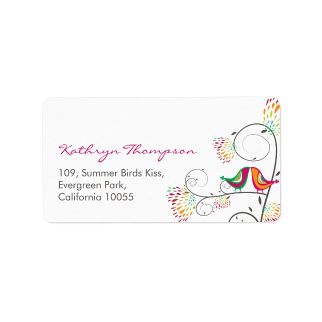 Whimsical Kissing Summer Birds Wedding Address Adressaufkleber (Vorne)