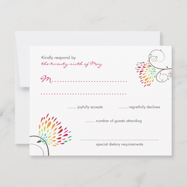 Whimsical Kissing Summer Love Birds Wedding RSVP Karte (Vorderseite)