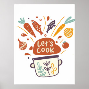 Whimsical Kitchen Scene with "Lass's Cook" Text - Poster