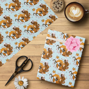 Whimsical Kitsune Fuchs Blaue Kirschblüten Fantasy Geschenkpapier