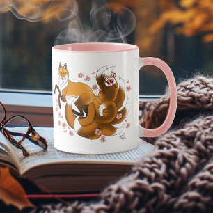 Whimsical Kitsune Fuchs Blaue Kirschblüten Fantasy Tasse