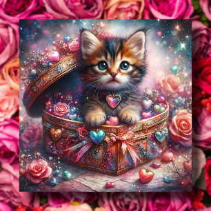 Whimsical Kitten Candy Hearts Glitzer Valentine Feiertagskarte
