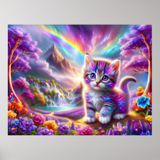 Whimsical Kitten in einer surrealen Fantasy Landsc Poster