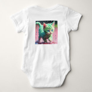 Whimsical Kitten Rain Run Baby Jersey Bodysuit Strampler