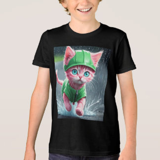 Whimsical Kitten Rain Run Premium Unisex Jugend-T- Tri-Blend Shirt