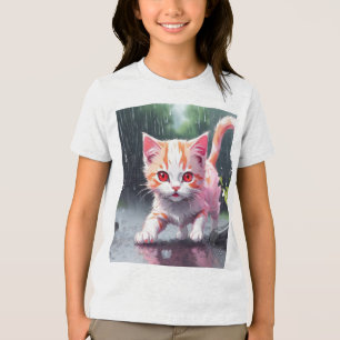 Whimsical Kitten Rain Run Premium Unisex Jugend-T- Tri-Blend Shirt