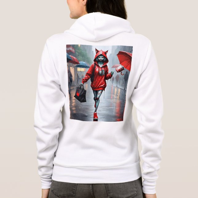 Whimsical Kitten Rain Run Women's Bella+Leinwand V Hoodie (Rückseite)