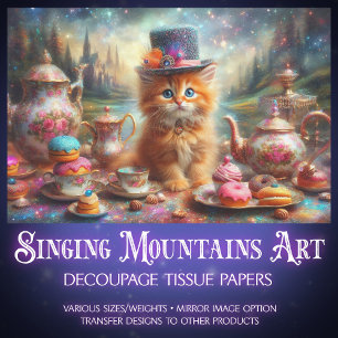 Whimsical Kitten Victorian-Teeparty-Decoupage Seidenpapier