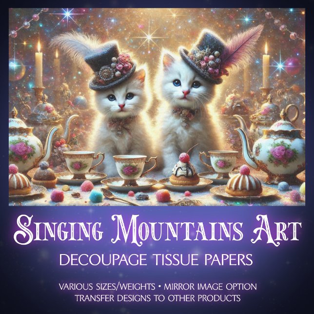 Whimsical Kittens Fantasy Tee Party Entdeckungsrei Seidenpapier (Von Creator hochgeladen)