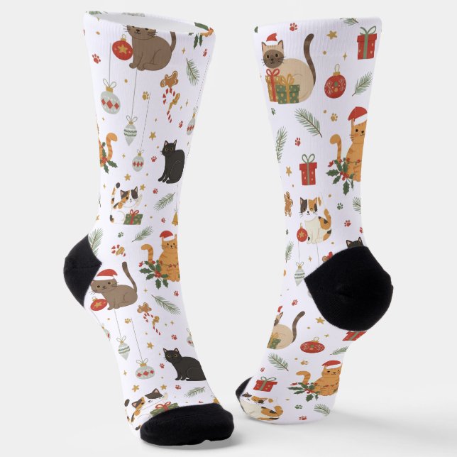 Whimsical Kitty Christmas Pattern Socks Socken (Gewinkelt)
