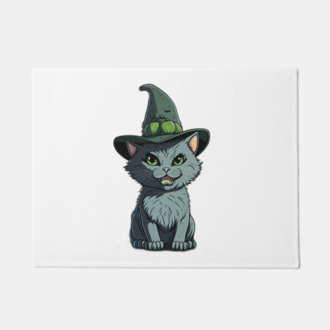 Whimsical Kitty Niedlich Gray Cat mit grünen Augen Fußmatte (Vorderseite)