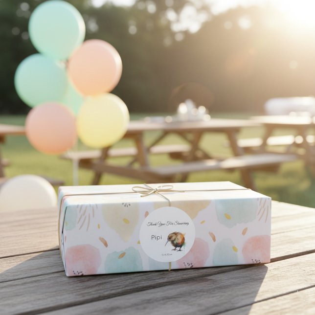 Whimsical Kiwi Bird Baby Shower | Sweet Pipi Runder Aufkleber (Von Creator hochgeladen)