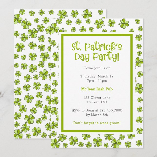 Whimsical Kleeblatts St. Patrick's Day Party Einladung (Vorne/Hinten)