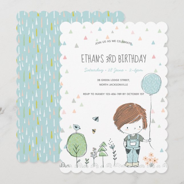 Whimsical Kleinkind-Kindergeburtstag Einladung (Vorne/Hinten)