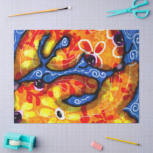 Whimsical Koi Goldfish Orange Floral Decoupage Seidenpapier